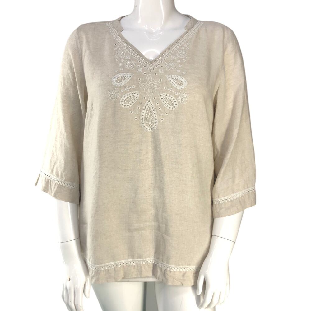 Tommy Bahama Womens Size L Tunic Top Embroidered Beaded Linen *TINY FLAW - Picture 10 of 16